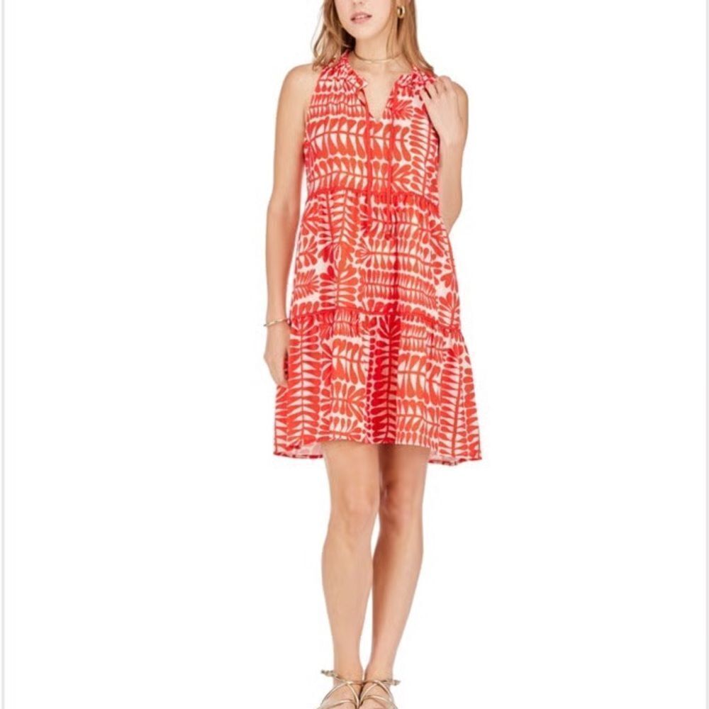 Joy Joy Tiered Trim Halter Dress in Red Rowan Size Small